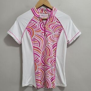Ibkul 1/4 Zip Breathable Pink and Orange Stripe Golf Athletic Shirt Size XS